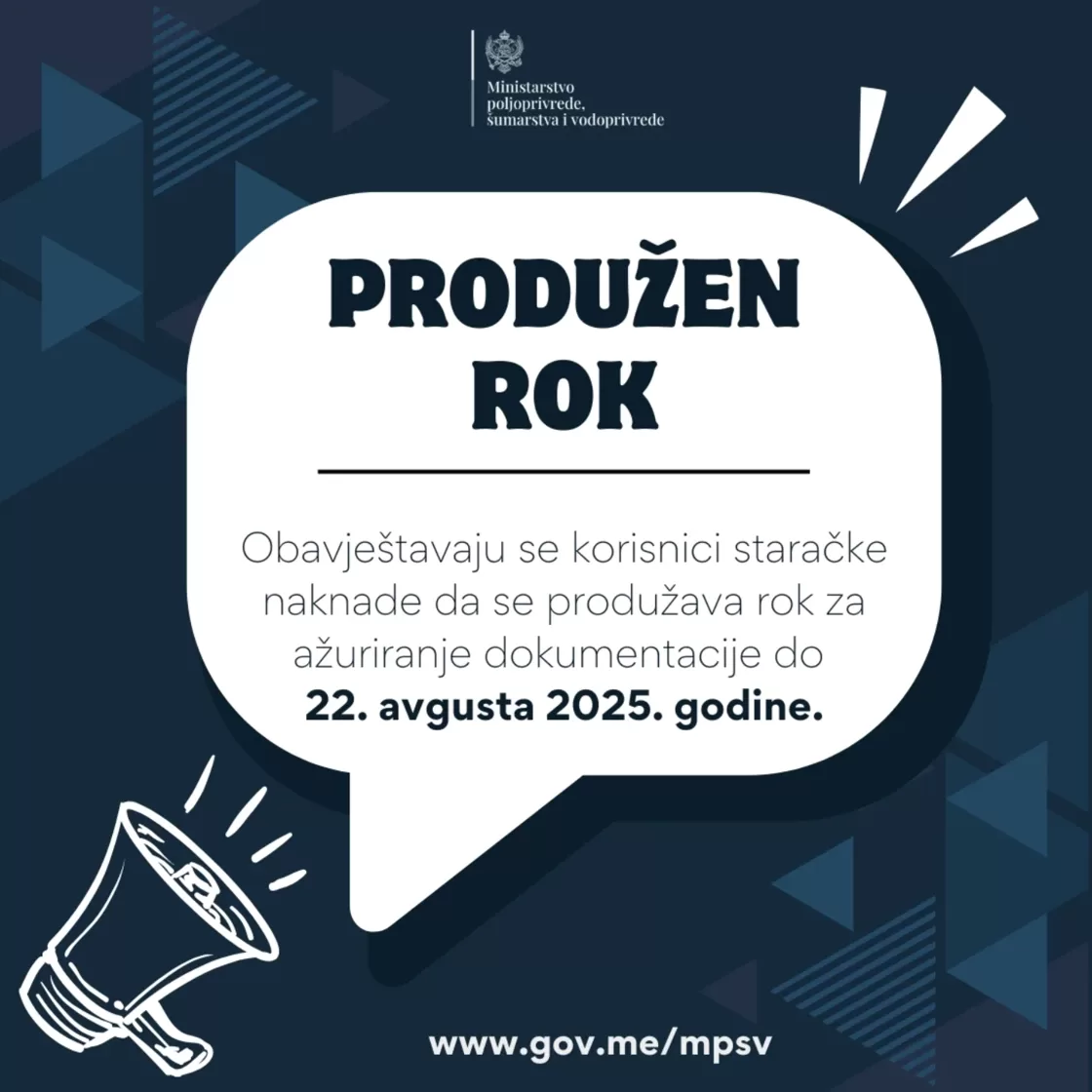 staracke naknade, Ministarstvo poljoprivrede CG